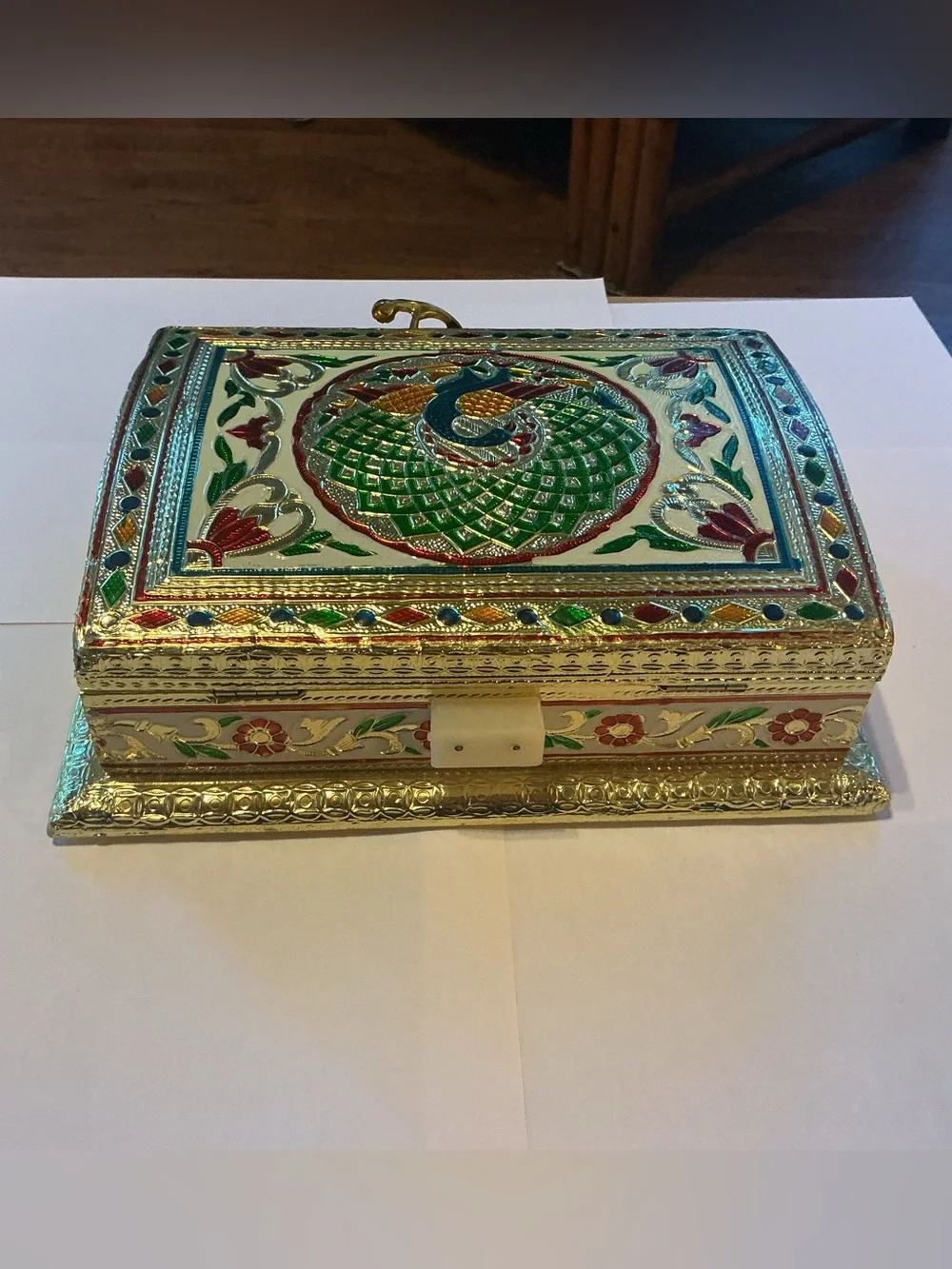 Traditional Indian Meenakari Style Decorative Box, 9” by 7” by 2.5”